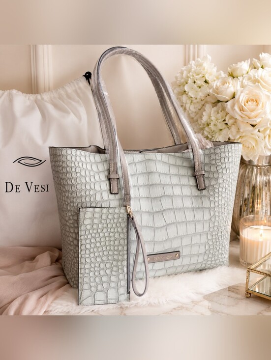 De Vesi Handbags - ✨️De Vesi Croc Embossed Tote Bag with Matching Wristlet | Luxury Vegan Leather